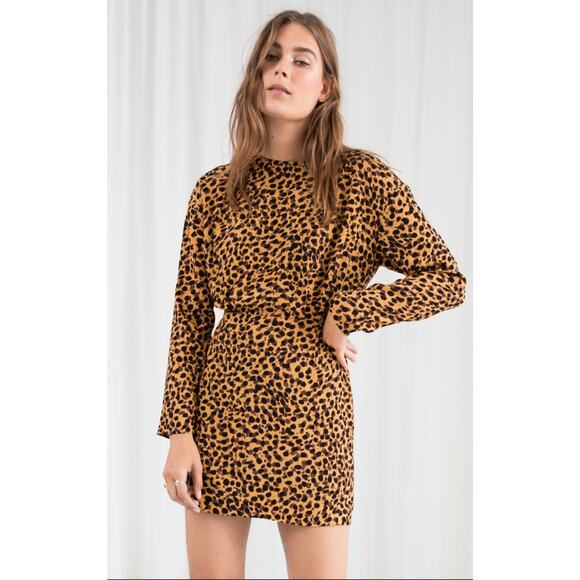 NWT & Other Stories Women's Long Sleeve Leopard Print Mini Dress Size 0 - Picture 1 of 12